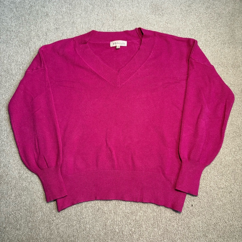 Philosophy V-Neck Sweater Women's Large Magenta Pink Stretchy